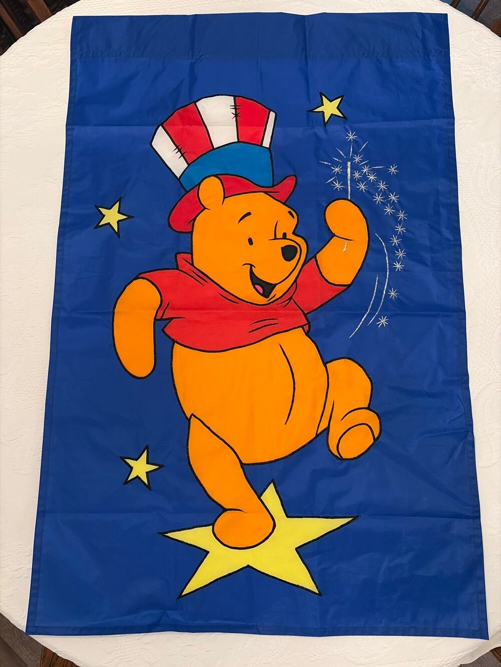 Vintage Disney Catalog Winnie The Pooh Large Patriotic Flag Banner 43.5 x 28.5